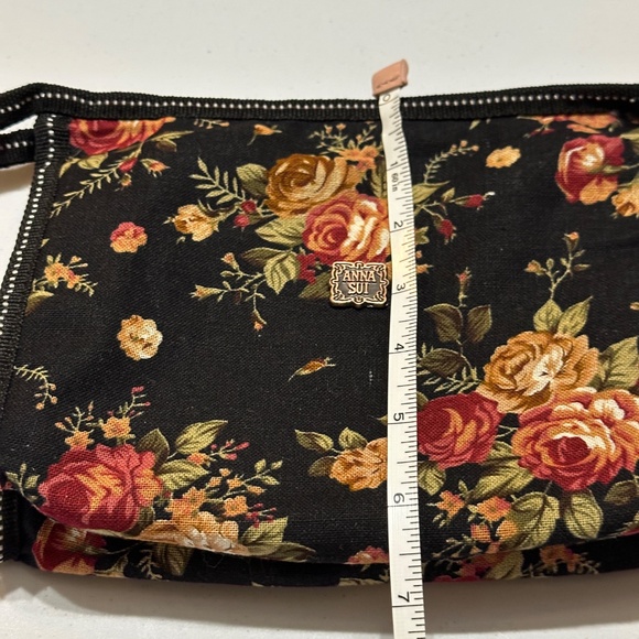 Anna Sui Floral Linen Mini Clutch Bag Cosmetic Bag Black - Picture 9 of 10